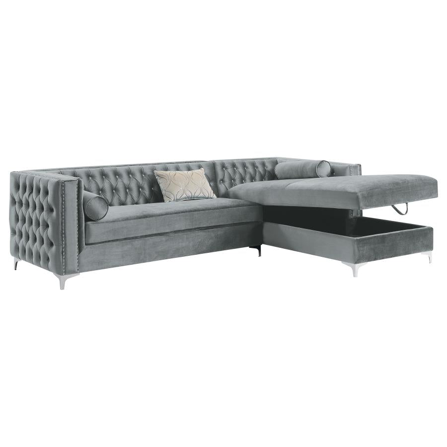 BELLAIRE BUTTON-TUFTED UPHOLSTERED SECTIONAL SILVER