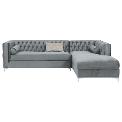 BELLAIRE BUTTON-TUFTED UPHOLSTERED SECTIONAL SILVER