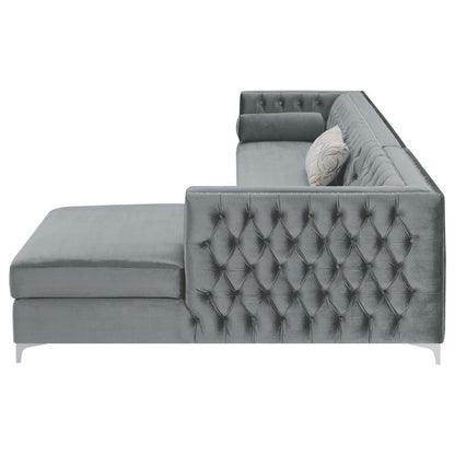 BELLAIRE BUTTON-TUFTED UPHOLSTERED SECTIONAL SILVER