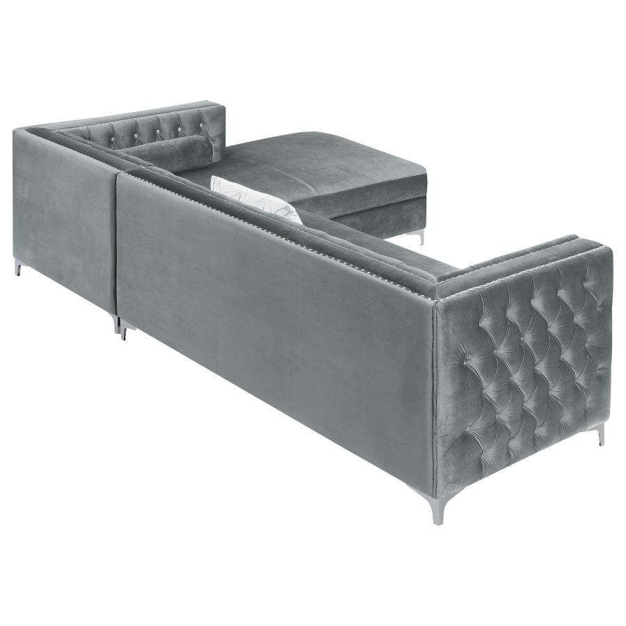 BELLAIRE BUTTON-TUFTED UPHOLSTERED SECTIONAL SILVER