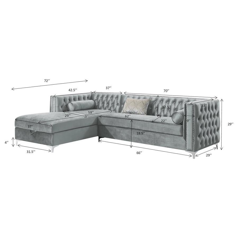 BELLAIRE BUTTON-TUFTED UPHOLSTERED SECTIONAL SILVER