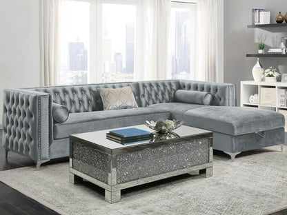 BELLAIRE BUTTON-TUFTED UPHOLSTERED SECTIONAL SILVER