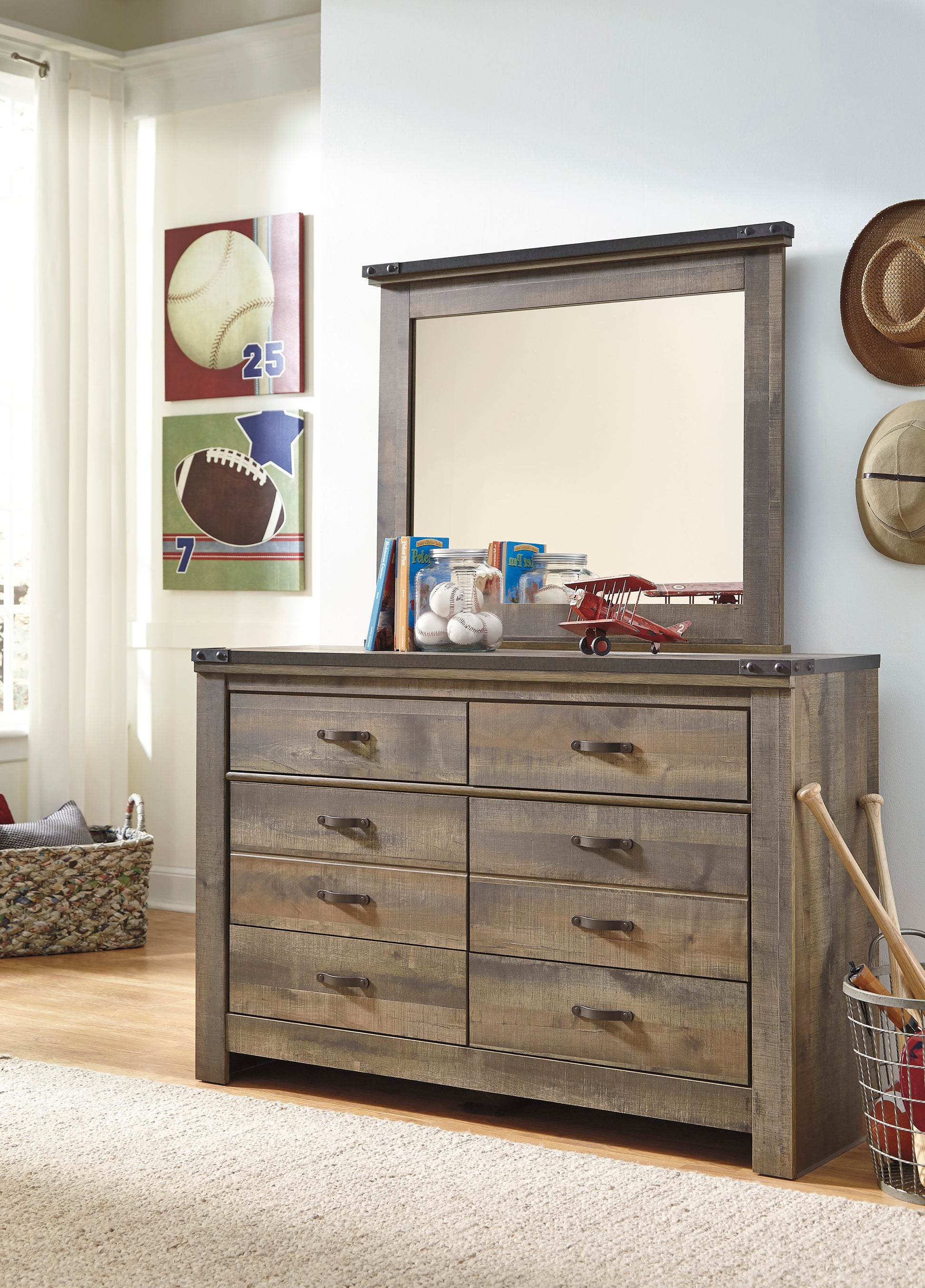 Ashley Furniture Trinell Brown King Poster Bedroom Set with Dresser, Mirror and Nightstand (Online Special Price)
