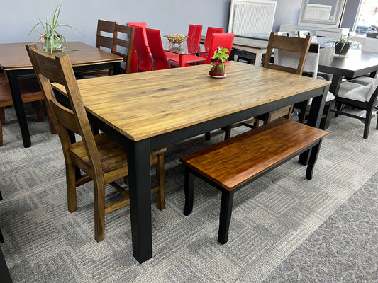 FLOOR SAMPLE - 6PC PC SOLID WOOD W/ STEEL BASE DINING SET