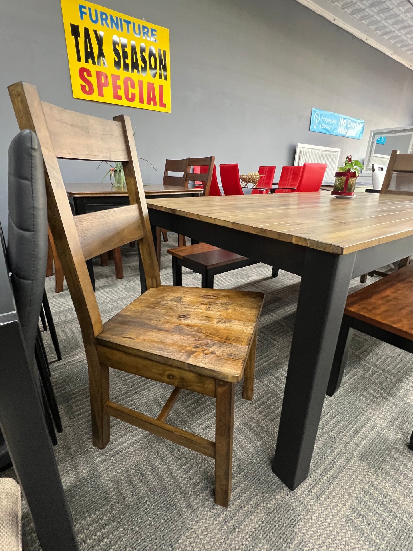 FLOOR SAMPLE - 6PC PC SOLID WOOD W/ STEEL BASE DINING SET