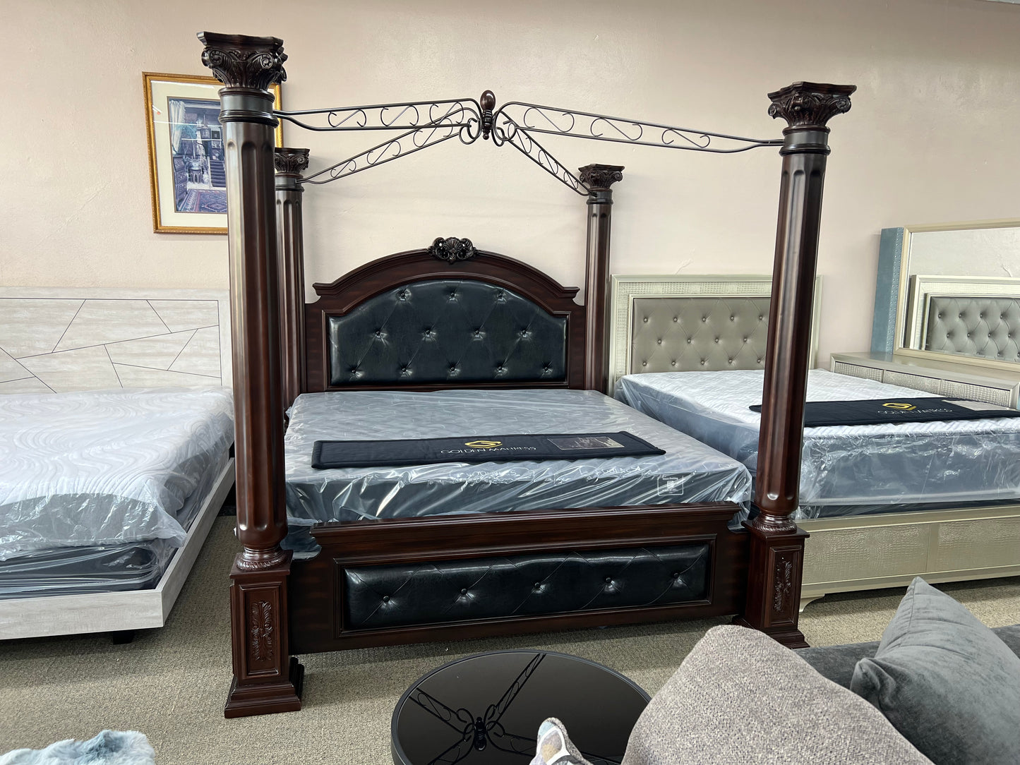 FLOOR SAMPLE - KING CANOPY BED W/ GLACIER FIRM MATTRESS
